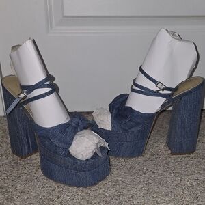 Fashion Nova Denim Platform Block Heel Sandals - Blue